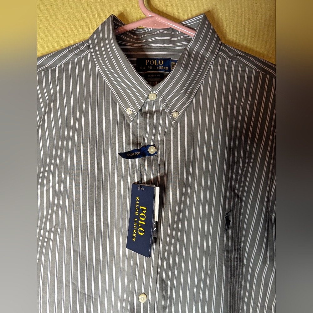Polo by Ralph Lauren Gray and White Striped Casual Shirt